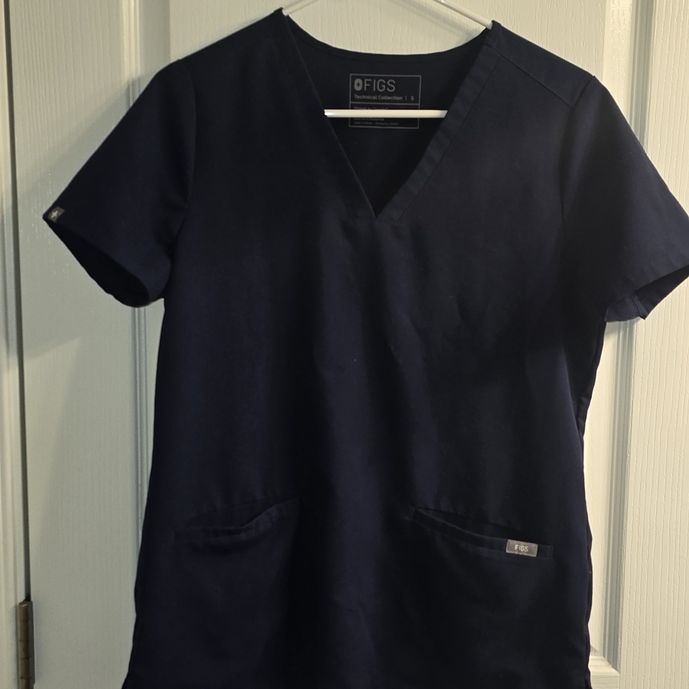 Figs Navy V-Neck Scrub Top 2 Pocket